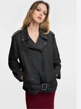 Zac Posen for Gap coated denim moto jacket Large New NWT